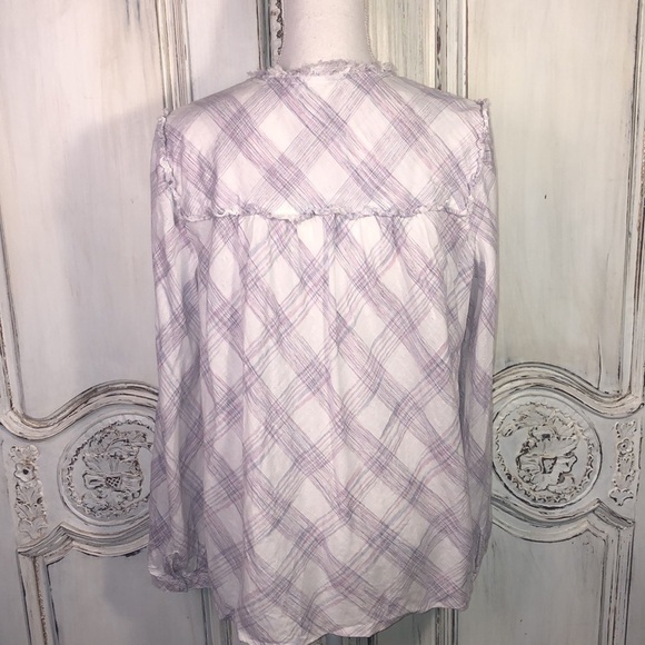 William Rast Lavender Plaid on White Soft Popover Button Down Long Sleeve Top - Picture 7 of 9